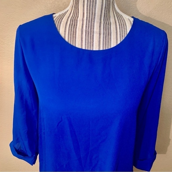 Everly Tunic Dress Small Royal Blue Mini Lined 3/4 Length Sleeves FoldUp Buttons - Picture 2 of 16